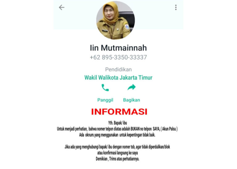 No HP Wakil Wali Kota Jakarta Timur Diretas dan Digunakan untuk Melakukan Penipuan, Kampiunnews.com