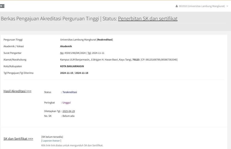 Universitas Lambung Mangkurat Akhirnya Kembali Raih Status Akreditasi Unggul, Kampiunnews.com